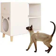 TU MESITA - Mesa Lateral con Espacio para Gato Moderno Cooper Blanco