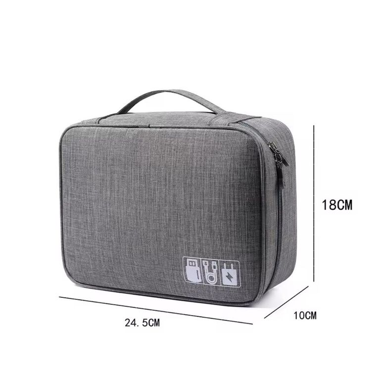 Estuche Organizador Porta Cable-Cargador-Auricular Grande-Gris