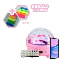 GENERICO - Bocina con Luces de Discoteca en Rosado Y+Post-it Adhesivos