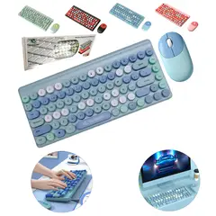 GENERICO - Kit Teclado y Mouse inalámbrico en Español- Computadora Laptop-Celeste