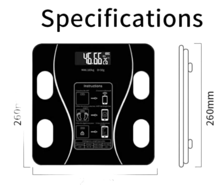 BALANZA DIGITAL BLUETOOTH RECARGABLE - NEGRO
