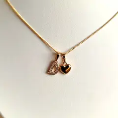 GENERICO - Collar Letra D + Corazon bañado en oro rosa 18 kilates
