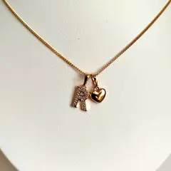 GENERICO - Collar Letra R + Corazon bañado en oro rosa 18 kilates