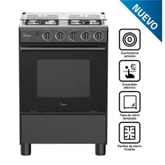 MIDEA - COCINA DE PIE MGS24FS2LFABBC-PE A GAS 4 HORNILLAS NEGRO