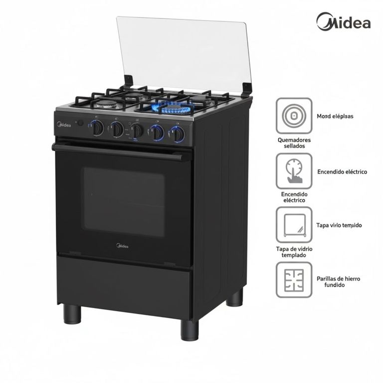COCINA DE PIE MGS24FS2LFABBC-PE A GAS 4 HORNILLAS NEGRO