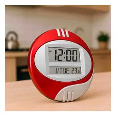 GENERICO - Pack2 Reloj Digital de Pared y Escritorio en Rojo Plateado