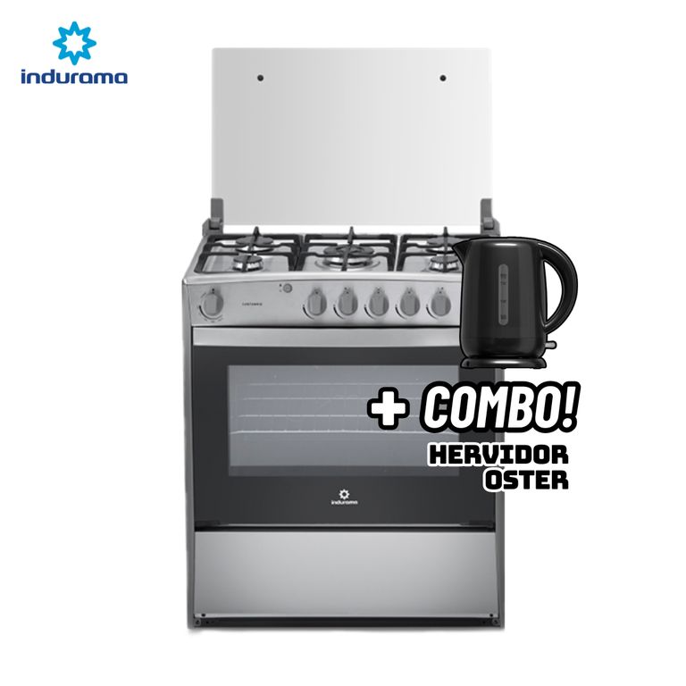 COCINA DE PIE A GAS 5 HORNILLAS CROMA - CANTABRIA + HERVIDOR OSTER NEGRO