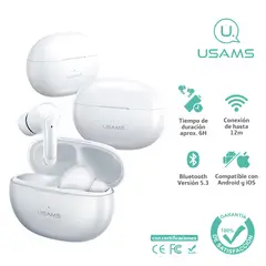USAMS - Audífonos auriculares inalámbricos BT53 Blanco XD18