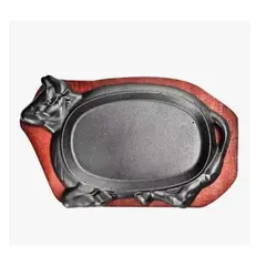 GENERICO - Sarten De Hierro Fundido Modelo Vaca Con Base De Madera