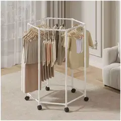 GENERICO - Estante de ropa giratorio hexagonal con ruedas Blanco