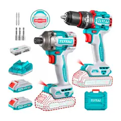 TOTAL TOOLS - Taladro Percutor 20v + Atornillador Impacto Total Brushless