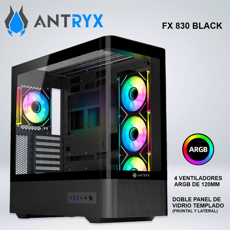 CASE FX 830 BLACK, INFINITY ARGB FAN X4, USB TIPO-C (AC-FX830K)