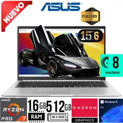 ASUS - "Laptop VivoBook M1502YA-NJ107 AMD Ryzen 7 7730U 15.6"" FHD Ram 16GB SSD 512Gb W11 PRO