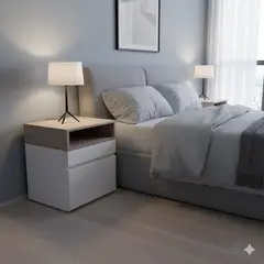 GENERICO - Velador melamina cajón y puerta blanco y nácar