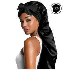 GENERICO - Gorro de Satin Bonnet Largo para dormir en color negro
