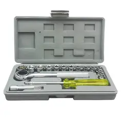 GENERICO - JUEGO DE 40 PIEZAS DE TRINQUETE Y ZÓCALO MÉTRICO SAE 1/4"" 3/8""