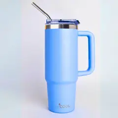WECOOL - Mug 30oz- CelesteTapa Clásica con kit de cañitas