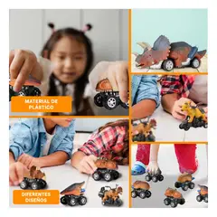 GENERICO - Pack6 Carro de Friccion Aventura Dino Y+Ligas de Regalo