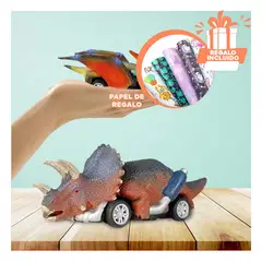 GENERICO - Pack12 Carro de Friccion Aventura Dino Y+Papel de Regalo