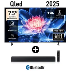 TCL - Televisor QLED 75" UHD 4K Smart TV 75T6C Modelo 2025 + Barra de sonido C400