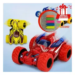 GENERICO - Pack12 Coches de Acrobacias en Niños Y+Banderitas Adhesivas
