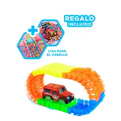 GENERICO - Pack6 Pista Flexible con Auto Multicolor Y+Ligas de Regalo
