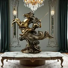 GENERICO - Escultura mitologico imponente de Poseidón poliresina en color bronce