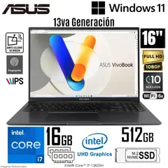 ASUS - Laptop Vivobook X1605VA-MB1235 Intel Core i7-13620H 16GB RAM 512GB SSD 16" WUXGA Indie Black