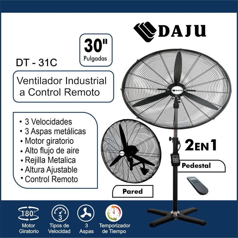 Ventilador Industrial DAJU 30" 2 en 1 con Control Remoto – 230 watts
