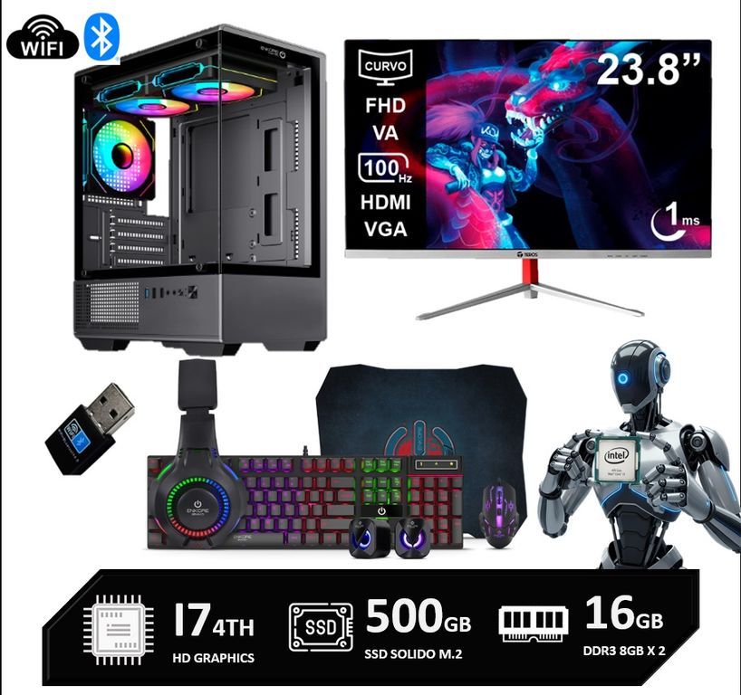 Computadora Pc Core I7 4770 Monitor 24 FHD CURVO RAM 16GB SSD 500GB