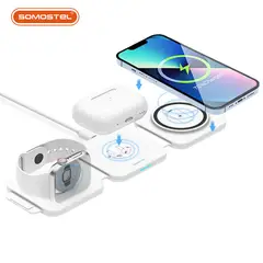 SOMOSTEL - Cargador Inalámbrico Plegable 3 en 1 15W Para iPhone y Apple Watch