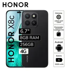 HONOR - Celular X8C 8GB RAM 256GB cámara principal 108MP + 5MP frontal 50MP 6.5" Pulg - Negro