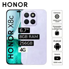 HONOR - Celular X8C 8GB RAM 256GB cámara principal 108MP + 5MP frontal 50MP 65 Pulg - Lila