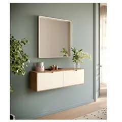 TU MESITA - Recibidor Flotante Tadeo BlancoNatural 2 puertas con espejo