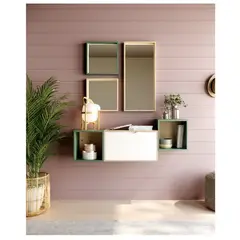 TU MESITA - Consola de Pared Sofia BlancoVerde 1 puerta 2 cubos + Espejo