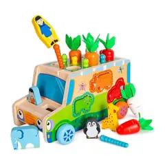 GENERICO - Juguete Educativo Montessori 7 en 1 de Madera - Bus de Actividades y Encaje