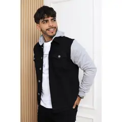 QH - Casaca Denim con Mangas y Capucha de Franela para Hombre