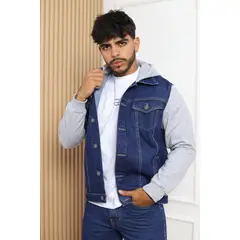 QH - Casaca Denim con Mangas y Capucha de Franela para Hombre