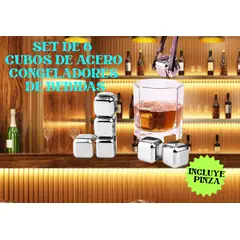 GENERICO - SET 6 CUBOS HIELO ACERO CONGELADOR BEBIDAS LICOR REUTILIZABLE Y PINZA