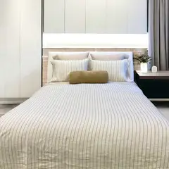 PLUMAS - Juego de Cubreduvet Double Stripe Lino Francés