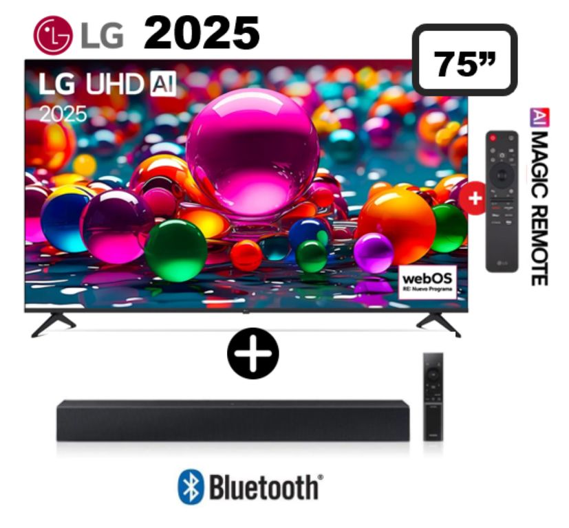 Televisor 75 UHD 4K Smart TV ThinQ AI 75UA8000PSA 2025 + Barra de sonido c-400