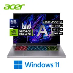ACER - Laptop Predator Triton Neo 16 Intel Core Ultra 9 185H 32GB 1TB RTX 4070 8GB 16″ 3.2K 165Hz W11