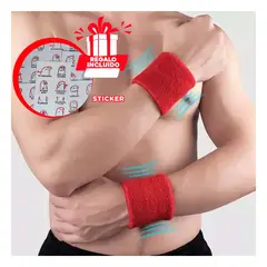 GENERICO - Pack12 Bandas Muñequeras para Sudor Rojo Y+Regalo Stickers