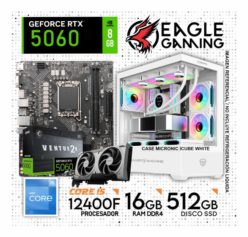 Computadora PC Gamer Core i5 12400F + RAM 16GB + SSD 512GB + RTX 5060 8GB