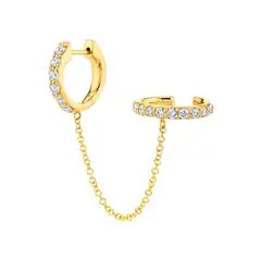 CLEO JOYAS & ACCESORIOS - Arete Trepador Diamond Dorado Acero