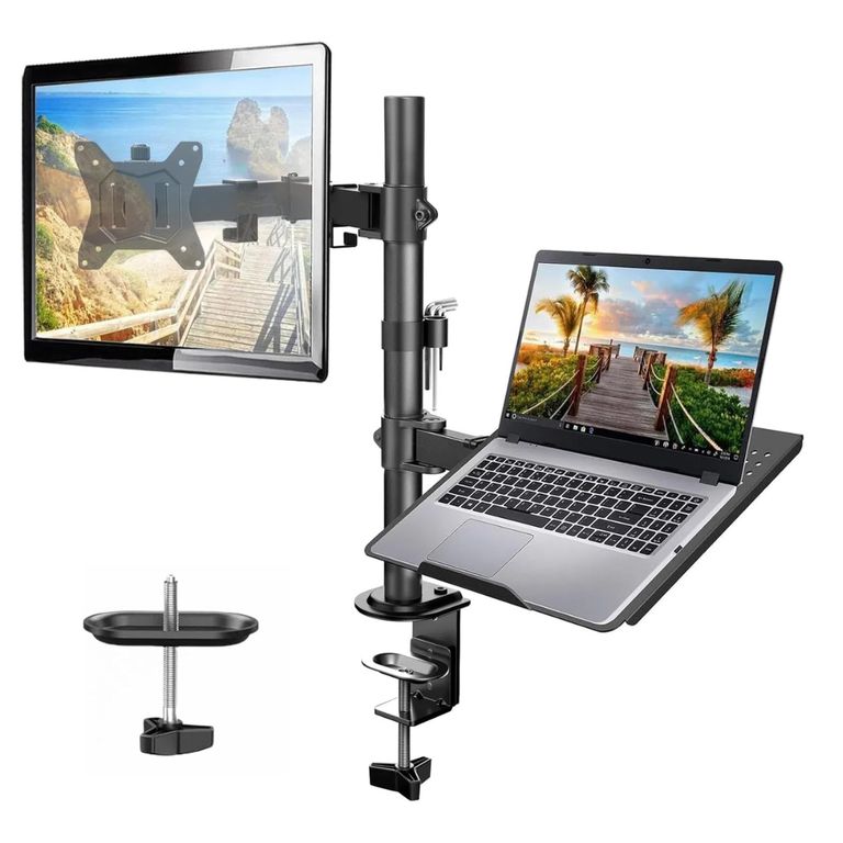 Soporte 2 en 1 para Monitor y Laptop 13-32 y Laptop de 10 a 17 con Brazo Articulado Ergonómico