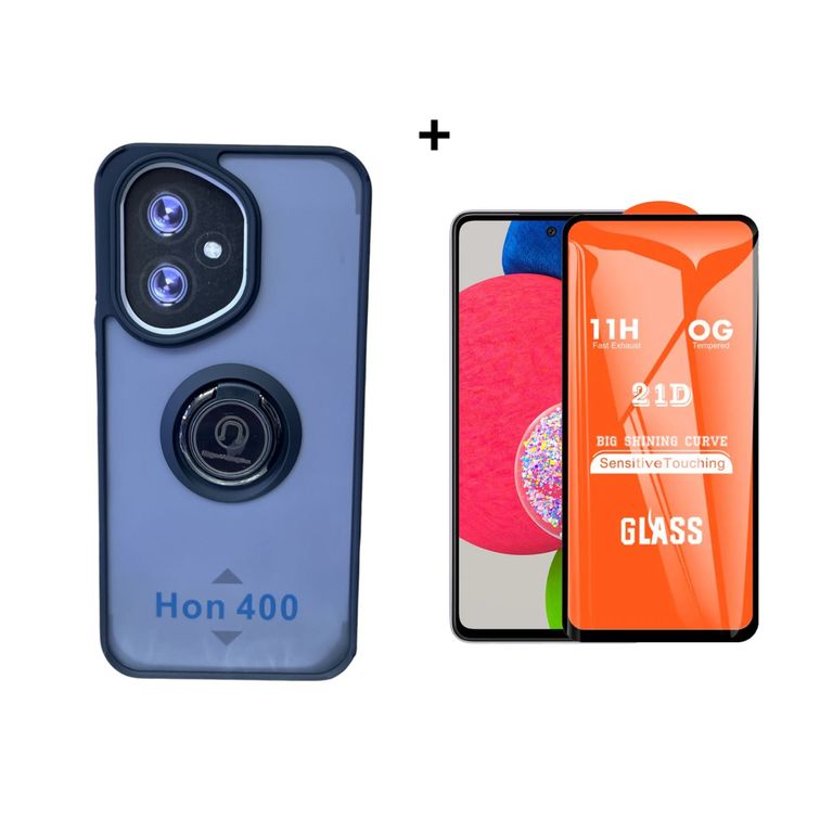 Case Protector para honor 400 5g color ahumado negro con anillo + mica