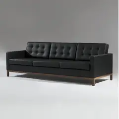 ARTSOFA - SOFA DE 3 ASIENTOS KNOLL EN CUERO NEGRO CON BASE DE MADERA