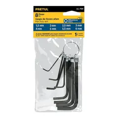 PRETUL - Juego 8 Llaves Allen Milim Hexagonal Tipo Llavero - 21851