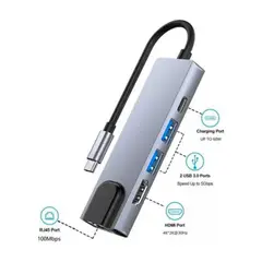 SEISA - Hub Adaptador USB-C 5 en 1 Convertidor HDMI 4K RJ45 USB Tipo-C